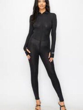 LUCKY LABEL Black Zip Up Long Sleeve Jumpsuit/Romper